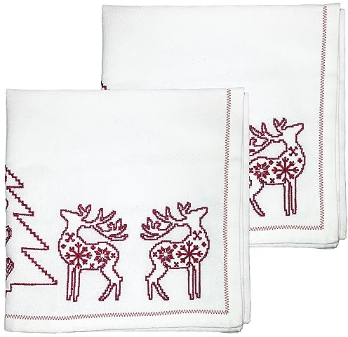 Ragged Rose Servilletas, Algodón, Bordado Rojo de Navidad, 40 x 40 cm (Set of 4)