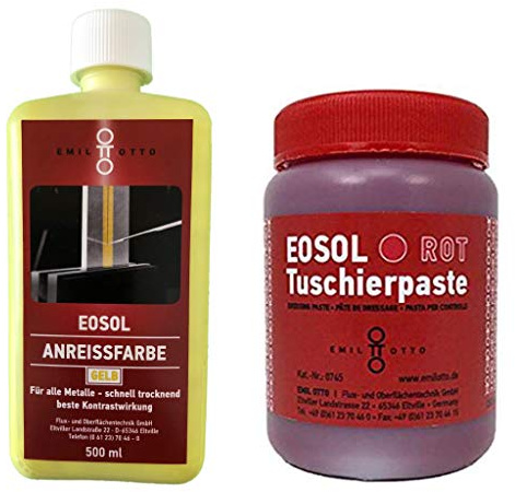 Emil Otto EOSOL Set Nr. 1 GELB/ROT (500 ml Anreissfarbe SIGNAL-GELB (FLUORESZIEREND und UV-AKTIV) und 250 ml Tuschierpaste rot)