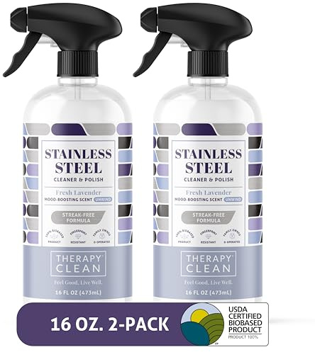 Therapy Stainless Steel Cleaner and Polish 100% USDA Biobased, Fingerprint and Residue Remover, Lavender Essential Oil Scent, Sink Cleaner, Grill Spray