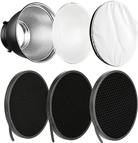Soonpho Diffuseur de Lampe réflecteur Standard 17,8 cm avec Grille nid d'abeille 10 °/30 °/50 ° Blanc Tissu Doux pour Support Bowens Studio Flash Flash Speedlite …
