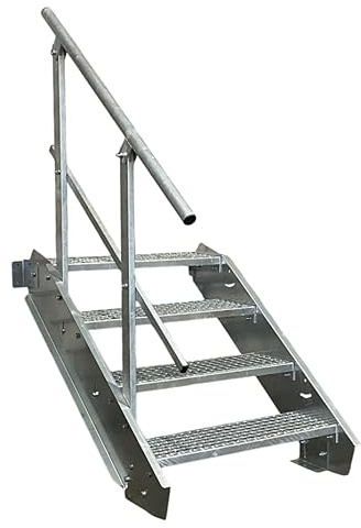 Stahltreppe Industrietreppe Aussentreppe Treppe 4 Stufen-Breite 80cm Variable Geschosshöhe 55-85cm mit einseitigem Geländer
