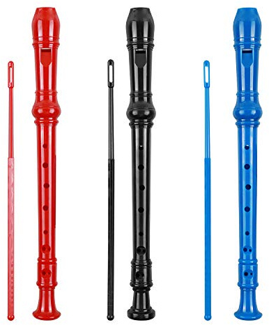 Soprano Recorder Descant Flauta Recorder 8 Hole ABS Clarinet German Style Treble flute C Key With Fingering Chart Instructions with Cleaning Rod Bag 3 Pack