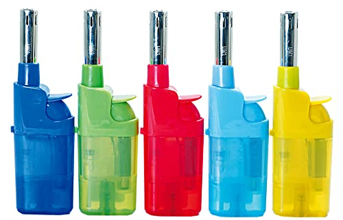 Stabfeuerzeug 10,5cm transparent farbig 5er Pack Leichtbedienung Seniorengerecht Anzünder BBQ