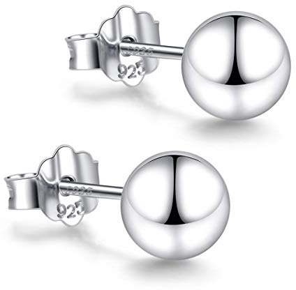 18K Weißgold plattierte Ohrstecker Silber 925, Silber Ohrringe Damen 3mm-10mm Optionen, Rund Hypoallergener Schmuck für Herren mädchen (3mm)