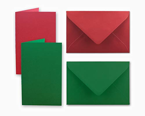 30x Kartenpaket DIN A6 / C6 in Rot und Grün - Faltkarten mit Falz A6 10,5 x 14,8 cm & Umschläge C6 11,4 x 16,2 cm