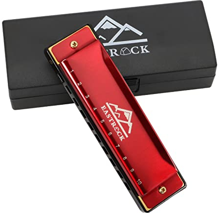 EastRock Harmonika C-Dur Harmonika mit Box 10-Loch Harmonika für Schüler, Fortgeschrittene und Anfänger (10-Loch,Rot)