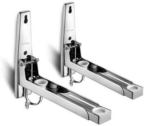 Soporte para Horno y Microondas con Gancho, Carga Máxima 40kg, Acero Inoxidable, Montaje en Pared Soportes de Estante Plegables Ajustables, Accesorios de Instalación de Cocina, Plata