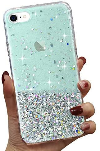 LCHULLE Glitzer Hülle Kompatibel mit iPhone 7/8/SE2020/SE2022(4.7 Zoll) Handyhülle Mädchen Schuzhülle Glitzer klar Handyhülle Silikon Case Cover für iPhone 7/8/SE2020/SE2022 Grün