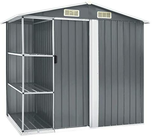 Capanno da Giardino con Scaffali, Porta Scorrevole Ventilata 205x130x183 cm in Ferro Zincato per Immagazzinamento Esterno di Attrezzi e Mobili da Giardino