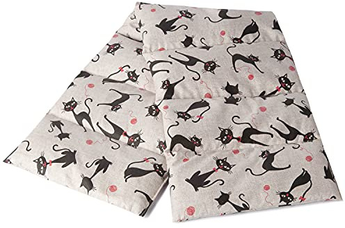 Leinsamenkissen 75x20cm groß 8-Kammer, Katze-Mimi - Wärmekissen, Körnerkissen für Mikrowelle und Backofen