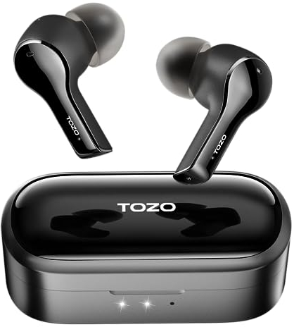 TOZO T9 True Wireless Earbuds Environmental Noise Cancellation 4 Mic Call Noise Cancelling Headphones Deep Bass Bluetooth 5.3 Light Weight Wireless Charging Case IPX7 Waterproof Headset Black