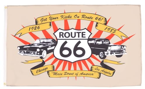 AZ FLAG Drapeau Route 66 90x60 cm Polyester 100D 2 Œillets | Usage intérieur et extérieur Drapeau décoratif de la Road 66 aux Etats-Unis coutures doubles et bords renforcés