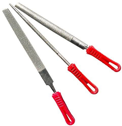 SI FANG Juego de 3 limas con revestimiento de diamante: estilo medio redondoplanoredondo, 200 mm8 pulgadas, herramientas de pulido de bricolaje, juego de limas de aguja para metal y madera, joyas,