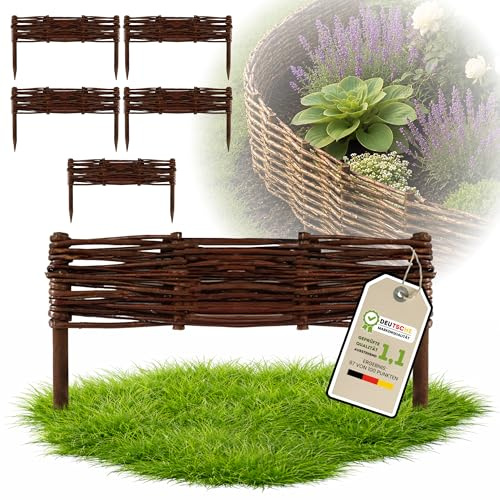Floranica 5 Stück Beetbegrenzung Weide 10 cm x 50 cm – Rasenkante Weidengeflecht Beeteinfassung, Beetumrandung