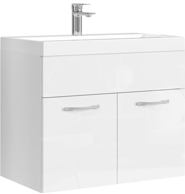 Badplaats Badmöbel Set mit Waschbecken und Unterschrank Montreal 01 60 x 35 cm Weiß Hochglanz - Waschbeckenunterschrank mit Waschbecken