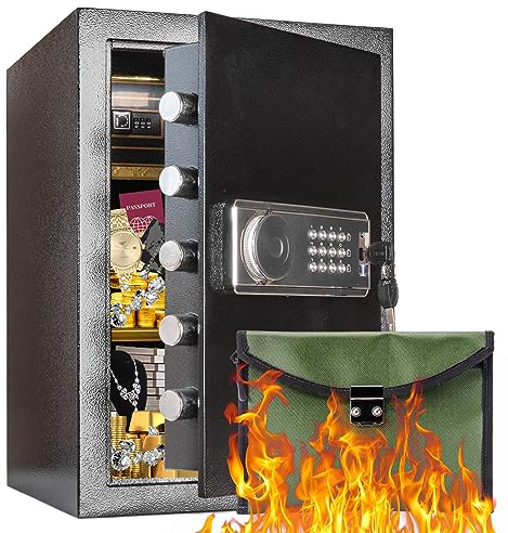 BGHSCA 70L Home Safe Box Fireproof Waterproof, Security Safe with Digital Keypad and Built in Lock Box, Fireproof Bag With Lock, Fireproof Safe for Home Firearm Medicine Improtant Papers Valuables
