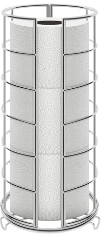 NearMoon Toilet Paper Organizer Stand, Free Standing 3 Rolls Tissue Storage, Metal Bathroom Accessory, Rustproof Toilet Roll Holder for Kitchen Countertop Inside Cabinet Shelf(Metal Base, Chrome)