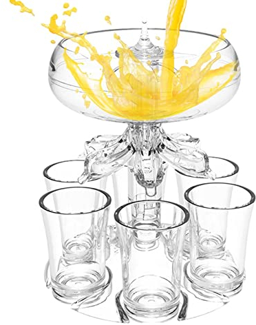 Dispensador de vasos de chupito de acrílico transparente, dispensador de 6 vasos de chupito y soporte, dispensador de bebidas para fiesta con 6 vasos de chupito y soporte, vertedor de chupito acrílico