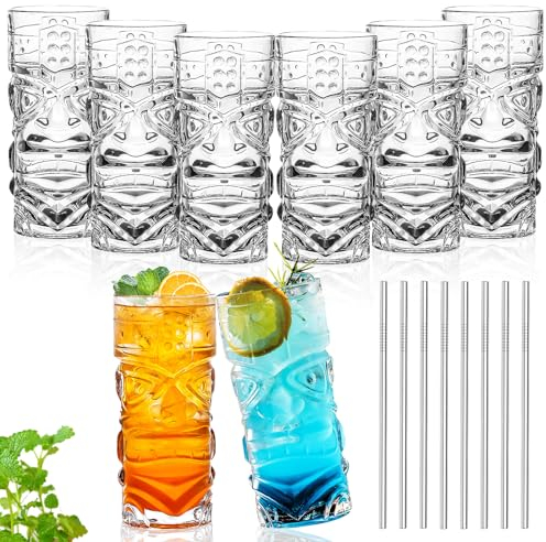 INFTYLE Kunststoff Tiki Becher 18 Oz, klare Tiki Gläser moderne Bar Becher (8)