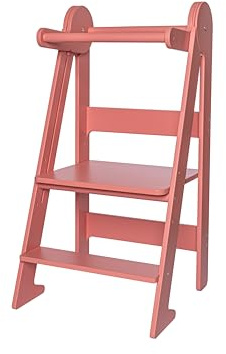 TOYBOX Lernturm Klappbar, Lernturm für Kinder, Höchste Sicherheit, Montessori Lernturm ab 1 Jahr, Küchenhelfer und Learning Tower (Coral)