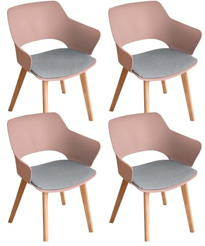 GrandCA HOME 4er-Set Nordischen Küchenstühlen, Esszimmerstuhl mit Massivholzbeinen, Gepolsterte Stühle für Schlafzimmer, Wohnzimmer, Küche,Rosa