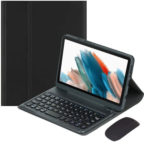 EHLCYS Custodia con Tastiera per Lenovo Tab M8 4a Gen 8.0 Pollici 2023 (TB-300FU/TB-300XU), Tastiera Staccabile Wireless Bluetooth con Pulsanti Rotondi, Custodia in PU Ultrasottile,Nero