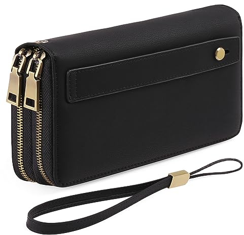 GAEKEAO Geldbörse Damen Gross mit Doppel Reißverschluss - Veganes Leder Portemonnaie, RFID Schutz Clutch, Viel Kartenfächer Wallet für Frauen