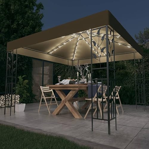 ShCuShan Pavillon mit Lichterkette Faltpavillon3x3 m Taupe Partyzelt 3x3 Pavillon Wasserdicht Stabil