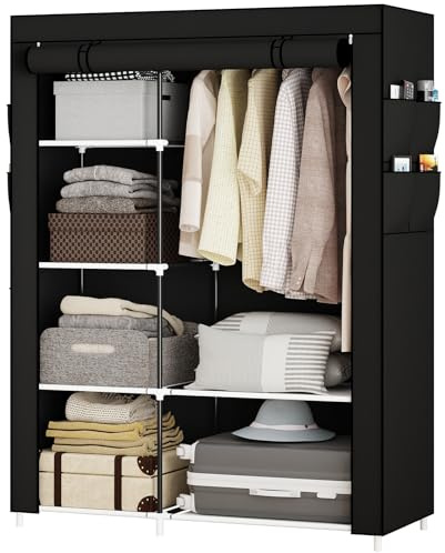 OPPAIYA Canvas Wardrobe for Bedroom, Fabric wardrobes carries five storage boxes, one hanging rail and four side pockets, 105 x 45 x 165 cm, Pop up wardrobe, Great temporary wardrobes for bedroom