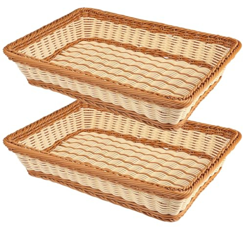 RT&BS 2 Piezas Cesta de mimbre para pan, Cestas Navideñas para alimentos, Cestas ecológicas tejidas a mano para conservar Pan, Verduras, Fruta en la Cocina, el Restaurante o la Tienda (Bicolor, M)