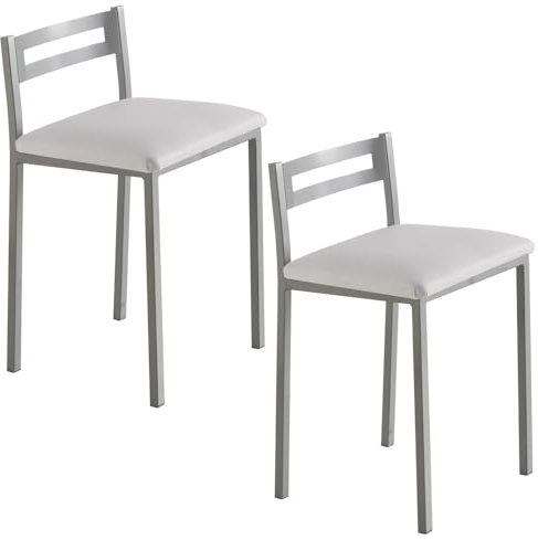 MOMMA HOME Taburetes de Cocina - Pack 2 Taburetes de Cocina, Banquetas, Taburete Bar, Material Metal/Ecopiel, MOLI, Medidas 34x34x65cm (Blanco y Plata)