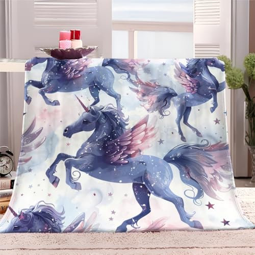 Kuscheldecke Cartoon-Pferd 150x200 cm Flauschig Decke Fleecedecke, Sofa Überwurfdecke, Wohndecke Warm Weich Sherpa Wolldecke, Gemütlicher Überwurf Für Bett und Couch