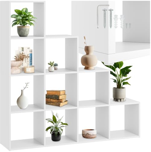 tectake® Bücherregal, Schrank Regal als Raumteiler im Wohnzimmer, Trennwand Kinderzimmer, Stufenregal im Schlafzimmer, Küche oder Garderobe, Würfelregal, Aufbewahrung Büro, Schuhregal - weiß