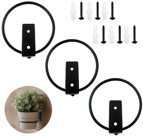 TTQiAnJ 3 Wandhalterungen für Blumentöpfe, Blumentopfring aus Metall, zusammenklappbare Blumentöpfe, für Haus, Garten, Balkon, Schwarz, 10 cm