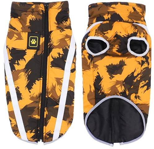 Idepet Haustier Katze Hundemantel, warme Hundepullover Winter klein mittel groß Hundejacken Weste Winddicht Schneeanzug Hundekleidung Outfit mit Gurtloch (Gelb, S)