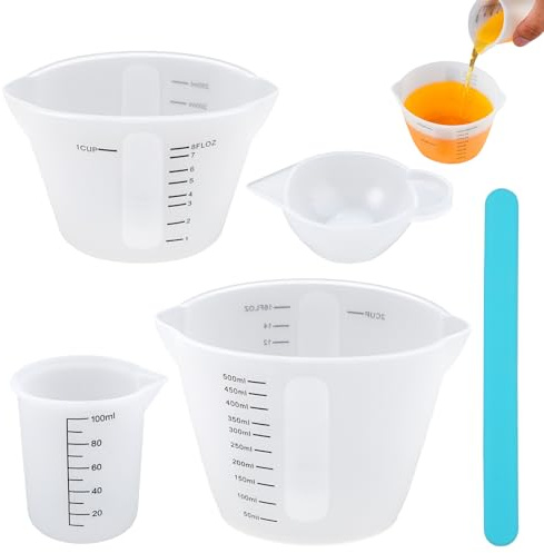 4 Piezas Vaso Medidor Silicona Resina Epoxi, 10ml/100ml/250ml/500ml