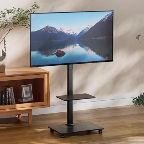 Höhenverstellbarer Universal-TV-Ständer mit Rollen, mobiler Bodenständer für 81,3 - 177,8 cm Bildschirme, Fernseher, Medien-Regal, Tablett, hält bis zu 40 kg, tragbarer TV-Ständer mit Rädern