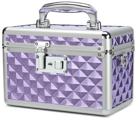 HEWEI WORKS Storage Box with Key Lock, Lockable Medicine Storage Box, Empty First Aid Box, Security Lock Box, Multipurpose Locking Box for Home and Outdoor Use (Purple, Small)