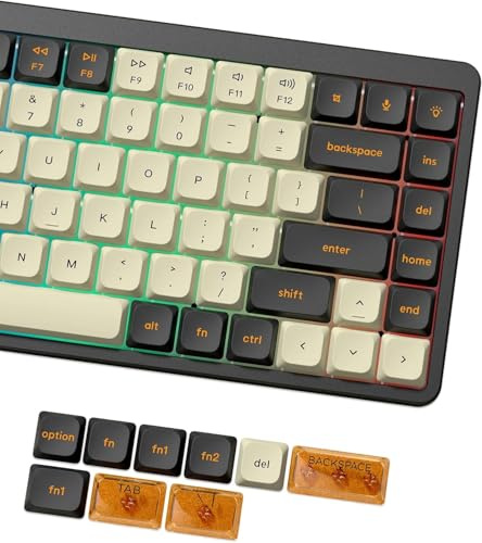 LQXQ Low Profile Keycaps, Double Shot PBT 60 75 100 %, transparent PC för tangentbord beige/mörksvart/orange för de flesta MX-switchar mekaniskt tangentbord (endast nummerblocktangentbord)