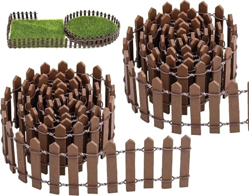 SHUNNBUY 2 Pack Miniature Wooden Fence 90 * 5CM Small Wood Picket Fence Fairy Garden Christmas Decorative Fence for Micro Landscape Doll House Flower Pot Ornament (Coffee)