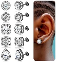 Roheafer Cubic Zirconia örhängen för kvinnor män 18K vitt guld allergivänliga 925 sterlingsilver post örhänge stor rund kvadrat simulerade diamantörhängen, 8.5 Millimeter, Sterlingsilver, Skapad