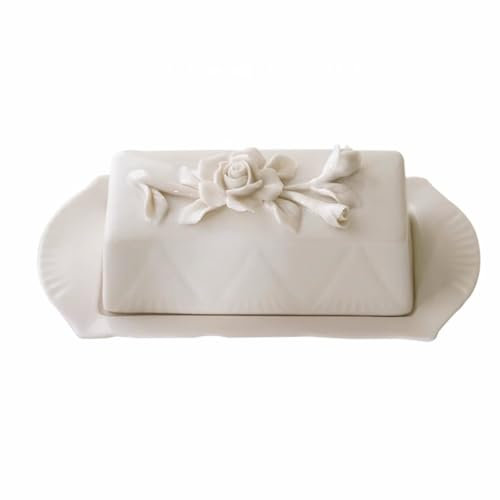 Mantequillera Ceramic Handmade Butter Dish with Cover Dim Sum Cheese Dish Long Dish Suitable for Hotel, Restaurant and Park Mantequera