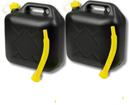 2 x 20L Jerry Can for Petrol Diesel Fuel with Spout, Emergency Backup Fuel Storage for Cars, Motorcycles, Vans Compact 20L Fuel Can, Petrol Can Spout for Easy Refueling BLACK (Pack of 2)