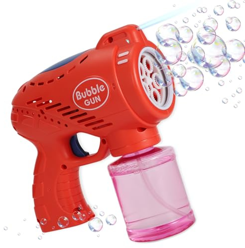 Festicy Set pistola per bolle di sapone, 1 pistola rossa con liquido per bolle di sapone, luce LED, per bambini e adulti, regalo di compleanno per bambini