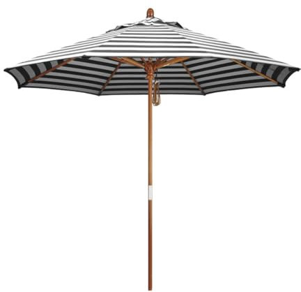 Fuß runder Marktschirm aus Holz für die Terrasse, schwarz-weiß gestreift, Tischschirm für den Außenbereich mit Flaschenzug, 8-Speichen-Polyestergewebe, Sonnenschirm für Garten, Terrasse, Pool, Hi