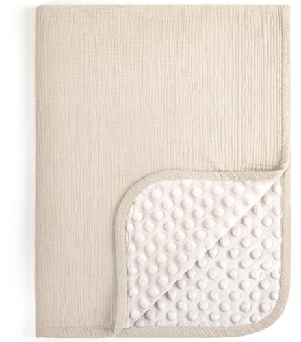 lulumoon Musselin Decke Baby für Neugeborene - Babydecke aus Baumwolle | Weiche Oeko-TEX Standard – Leicht Musselin & Minky Babydecke für Jungen und Mädchen 76x101cm(Elfenbein)