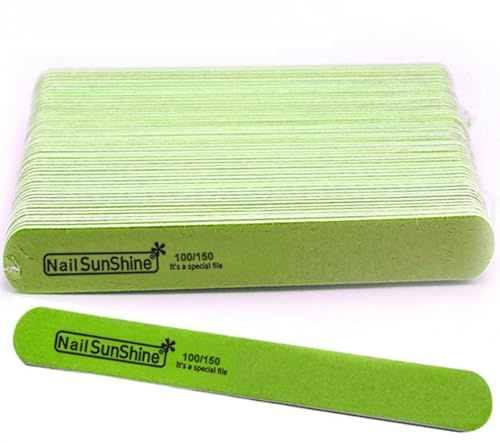 50pcs Washable Nail Files Dual 80-320 Grit Emery Boards for Acrylic Gel Natural Nails, Professional Manicure Tools, 180x20mm Reusable & Bend-Proof (Green (100/150 Grit))
