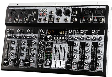 SHEHUALI Mezclador de DJ, Mezclador De Audio con Efectos For Principiantes Profesionales Entrada Estéreo De 4 Canales Transmisión En Mezclador De 8 Canales Enchufe Mezclador Estéreo(8 Channle)