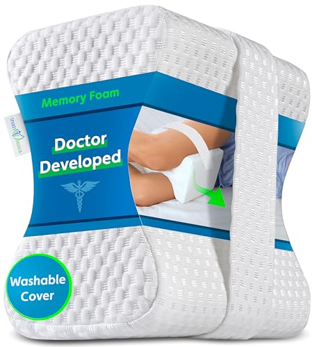 Sports Medica Memory Foam Knee Pillow Side Sleepers, Ergonomic Leg Cushion | Sciatica comfort, postpartum support, hip and spine alignment, eBook, adjustable strap, washable cover, easy care, guarantee
