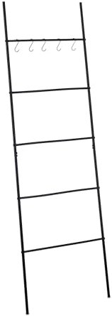 Relaxdays Toallero Escalera, 5 Barras y Ganchos, Soporte Toallas y Ropa, 178x58 cm, Metal, Portatoallas, Baño, Negro